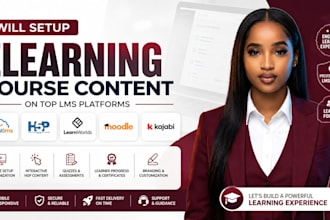 setup elearning course content on talentlms, h5p learnworlds, moodle lms, kajabi