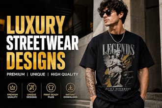 design premium men t shirt streetwear, all over and placement pod for every size