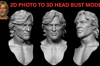 do 2d photo to 3d head model 3d head bust portrait sculpt, stl for printing