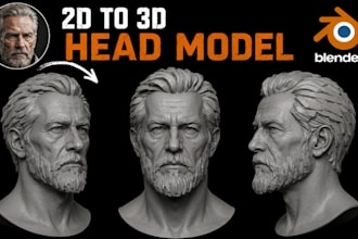 do 2d photo to 3d head model 3d head bust portrait sculpt, stl for printing