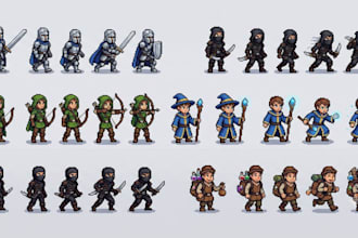create 8bit 16bit pixel art character sprite sheet rpg game assets props objects