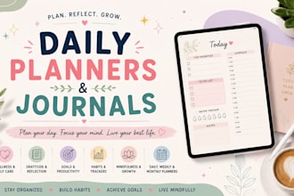 design custom digital planners, journals and printable pdfs