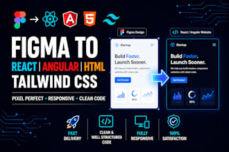 convert figma to react, angular, or HTML using tailwind CSS