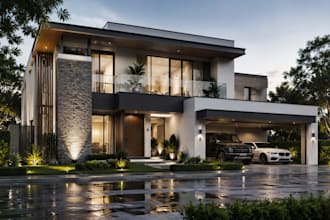 design photorealistic 3d architectural exterior rendering, house visualization