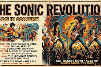 create retro poster for gig concert or anything