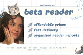 beta read your fantasy, romance, thriller or erotica novel