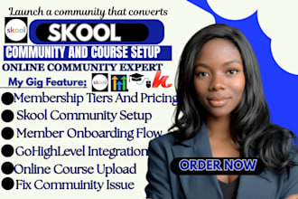 setup your skool community, online course upload and membership site