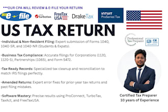 prepare and file USA tax returns 1040 1065 1120s 1120