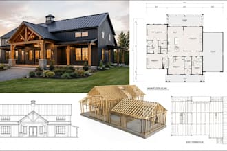 architect barndominium plans, cabin, cottage, village farmhouse, framing plans