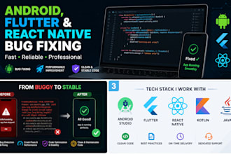 debug and fix bugs, issues, crashes, and errors in android studio, flutter