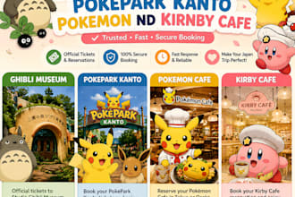 reserve studio ghibli museum ticket, pokepark kanto, pokemon cafe, kirby cafe