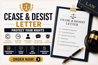 draft cease and desist letter for copyright trademark harassment defamation