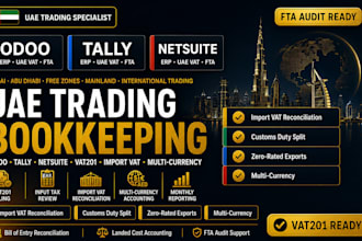 do odoo, tally, netsuite bookkeeping with uae vat return for trading companies