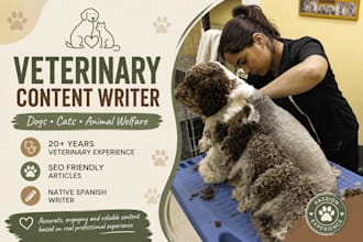 write expert veterinary and pet articles in spanish or galician