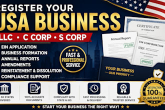 register llc, c corp, s corp, get ein and file annual reports in usa