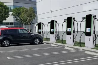 design a modern ev charging station with 3d rendering and site layout