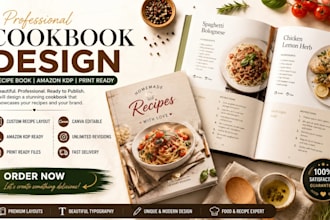 design a professional cookbook recipe book for amazon KDP and print