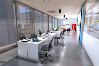 design 3d office workspace, business space, corporate space, coworking space