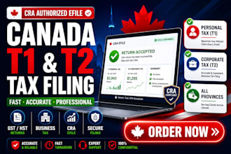 prepare and efile canada corporate tax t2 and personal tax t1 as CPA