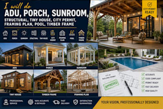 structural framing plans for adu, tiny house, porch and sunroom for city permit