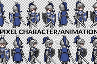 do pixel art sprite sheet and animation, pixel art character, pixel animation
