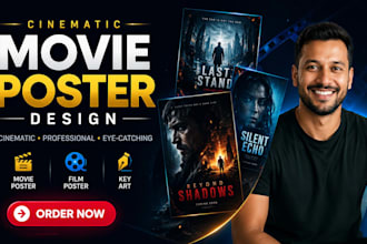 design a cinematic movie poster, film poster, movie poster design and key art