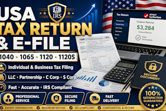 prepare and efile USA tax returns for individual, llc, partnership, c corp