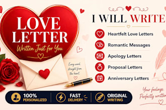 write a heartfelt love letter, romantic letter, apology letter or personal
