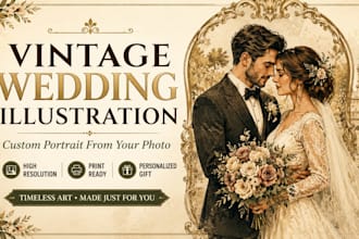 create a vintage wedding illustration poster design