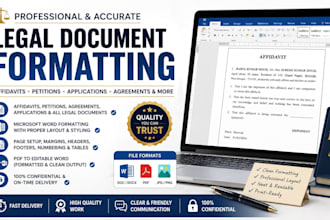 format legal documents, petitions, affidavits, and microsoft word files