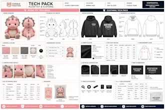 design custom plush reference sheet plush toy tech pack clothing tech pack