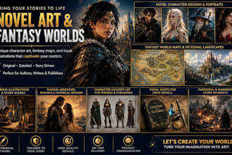 create unique novel character art fantasy maps and book illustrations for author