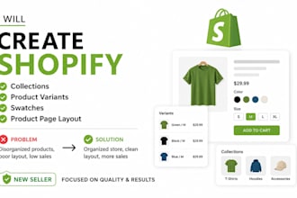 create shopify collections, product variants, swatches and product page layout