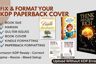 fix, format, resize book cover, paperback cover for KDP