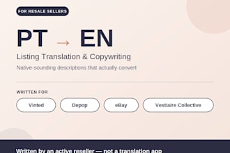translate and optimize your vinted, depop, ebay listing from pt to en
