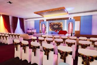 3d event space interior, concert stage, conference hall decor, banquet design