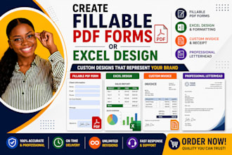 create fillable PDF forms or excel design custom invoice,  receipt, letterhead