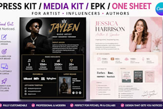 design press kit media kit epk one sheet for artist influencers authors on canva
