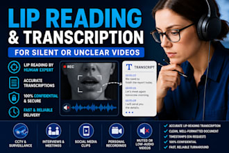 do lip sync, lip reading, transcription for silent or unclear videos, lip read