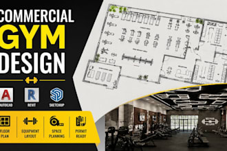 create commercial gym design, gym floor plan, fitness center layout cad