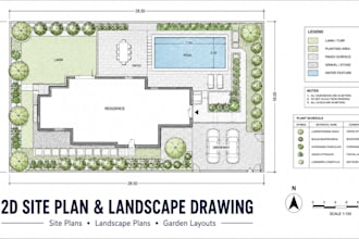 design 2d site plan, landscape design, garden design and backyard plan