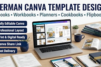 design german editable canva ebook,canva workbook,cook book,planner and flipbook