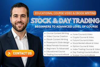 create beginners stock market ebooks, day trading course content, video course