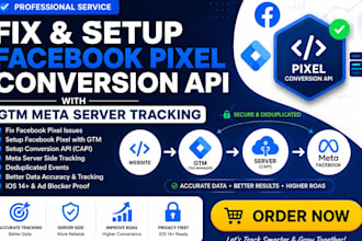 setup facebook meta pixel, conversion API, GTM, ga4 and fix tracking issues