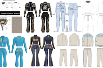 design fashion clothing tech packs of tracksuits, hoodies, puffer jacket, pant
