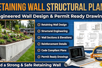 engineered retaining wall elevations, sections, reinforcement layout