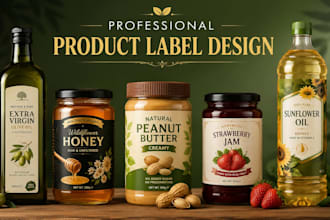 design via product label, bottle label food label oil label for startup business