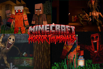 create 2 cinematic terror minecraft thumbnails in blender