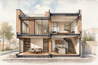 render architecture and interior concept in watercolor