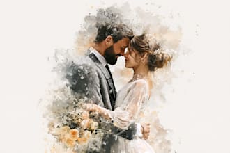create a hand painted watercolor couple portrait keepsake